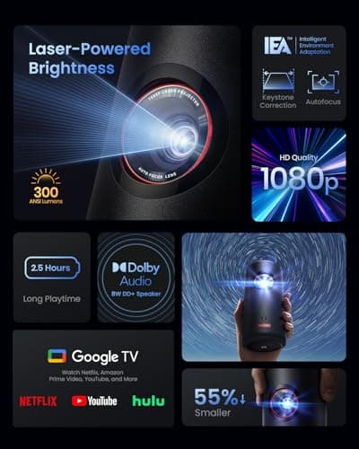NEBULA Capsule 3 Laser Projector, Upgraded with Google TV and Official Netflix, Mini Smart TV Projector with Wi-Fi, Outdoor Portable Projector, Dolby Digital, 120-Inch Screen, 2.5H Built-In Battery - Image 6