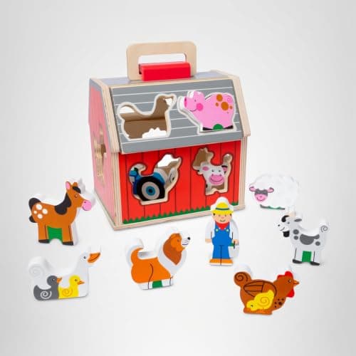 Melissa & Doug Take-Along Wooden Toy Barn, 11-Pc Portable Toddler Playset with Farm Animals & Pop-Up Roof, Preschool Learning Toys for Girls & Boys 2+ - Image 8