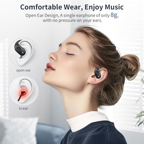 Eigsupia Open Ear Headphones, Bluetooth Headphones 5.3 Sports with Smart Digital Display, 36H Playtime, IP54 Waterproof, Wireless Earbuds Lightweight Design Fit Cycling, Running, Workout (Black) - Image 4