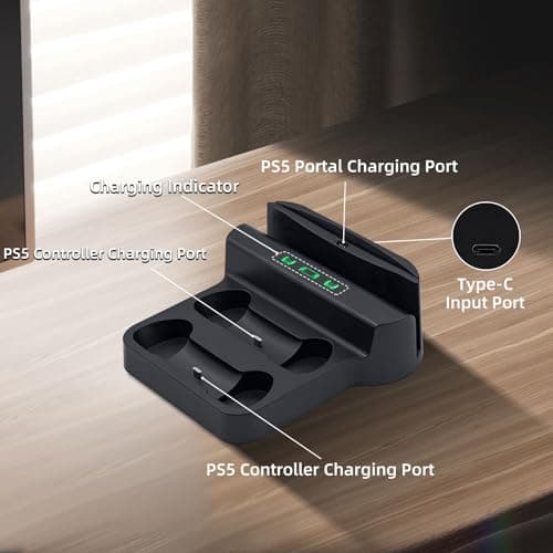 Mcbazel Charging Station for PlayStation Portal Remote Player and PS5 Controllers with LED Light and Charging Cable, Charging Dock Stand Base Holder Accessories for PS5 Portal Console - Black - Image 3