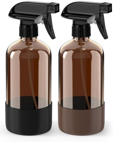 Amazon.com: Bontip Glass Spray Bottle with Silicone Sleeve Protection, Amber Glass Spray Bottle Set for Window Cleaner Aromatherapy Facial Hydration Watering Flowers Hair Care 2 Pack/16 oz (Black & Brown) : Beauty & Personal Care - Image 2