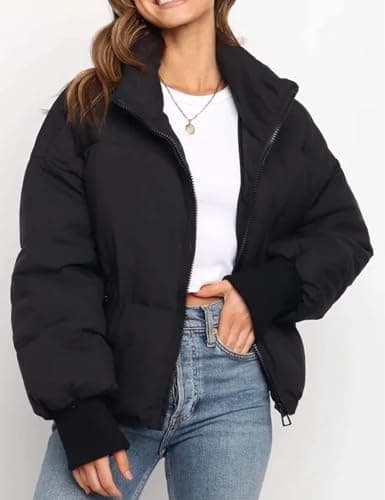 Gihuo Women’s Winter Cropped Puffer Jacket Coat Short Warm Quilted Jacket(Black-M) - Image 3