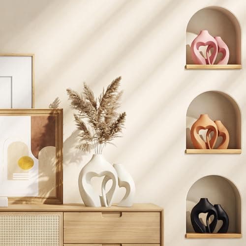 Zormon White Vases for Decor, Heart Shaped Ceramic Vase Set of 2, Nordic Heart Shaped Vases, Minimalist Decorative Vase for Table Centerpiece Wedding Dining Living Room Office House Decoration - Image 6