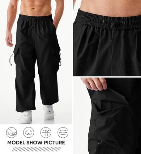 JMIERR Casual Lounge Baggy Sweatpants Parachute Pants for Men Fasion Loose Fit Wide Leg Rap Travel Pants with Drawstring High Waist Fall Essentials Outfits Retro 80s,XL,Black - Image 3