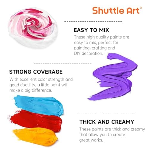 Shuttle Art Acrylic Paint, 24 Colors Acrylic Paint Bottle Set, 250ml/8.45oz Each, Rich Pigments, High Viscosity, Bulk for Artists, Beginners and Kids Painting on Rocks Crafts Canvas Wood - Image 4