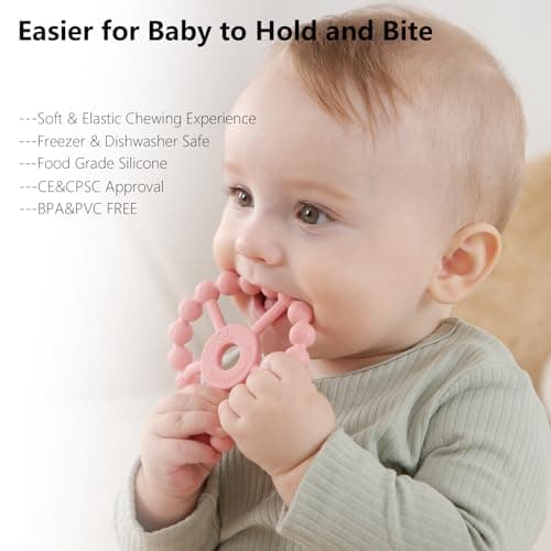 3 Pack Ring Teether Baby Infant Toys, Baby Essentials, Silicone Teething Ring Toys for Babies 6 Months, Seposeve Toddler Teethers 6-12 Months 12-24 Months, Infant Teething Relief, Purple Pink White - Image 4