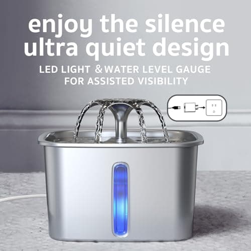 Veken Innovation Award Winner Stainless Steel Cat Water Fountain, 95oz/2.8L Automatic Pet Fountain Dog Water Dispenser with Replacement Filters & Silicone Mat for Cats, Dogs, Multiple Pets (Silver) - Image 5