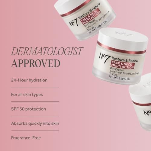 No7 Restore & Renew Multi Action Face & Neck SPF 30 Day Cream - Firming & Hydrating Face Moisturizer with Hyaluronic Acid to Help Reduce the Appearance of Wrinkles - Fragrance-Free (1.69 Fl Oz) - Image 7