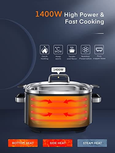 HOUSNAT Slow Cooker, 10 in 1 Programmable Pressure Cooker, 304 Stainless Steel Rice Cookers, Yogurt Maker, 6 QT Sous Vide, Delay Start, Adjustable Temp& Digital Time for Large Families or Entertaining - Image 3