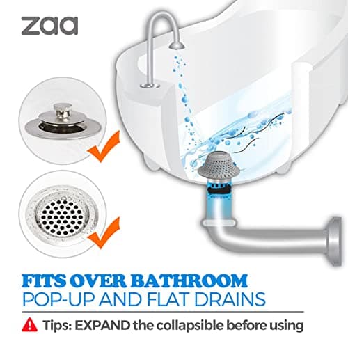 zaa Bathtub Drain Hair Catcher, Premium Silicone Shower Hair Catcher, 1Pack Collapsible Hair Stopper for Pop Up and Regular Drains of Shower, Bathtub, Bathroom, Sink, Gray - Image 3