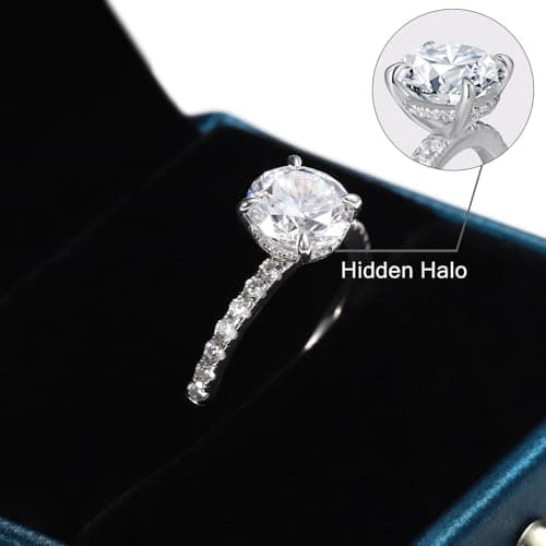 SMILEST 2ct Engagement Rings for Women, 14K White Gold Plated Solid 925 Sterling Silver Hidden Halo Engagement Ring for Women Promise Rings for Her Solitaire Sterling Silver Ring Size 7 - Image 3