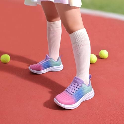 DREAM PAIRS Girls Boys Shoes Kids Lace up Tennis Sparkle Glitter Athletic Running Sneakers,Size 12 Little Kid,Pink/Blue/Light Green,SDRS2330K - Image 4