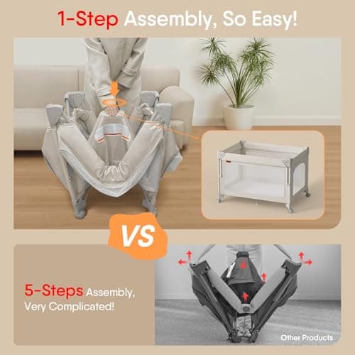 TinyGlow 4 in 1 Baby Bassinet, Pack and Play, Bedside Crib Sleeper, Diaper Changer, Quickly Assembled and Folded Portable Crib with Mattress and Mosquito Net, Easy to Carry - Image 5