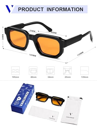 VANLINKER Retro Chunky Rectangle Sunglasses for Men Women Vintage Trendy Square Thick Sun Glasses VL9823,Black/Orange - Image 5
