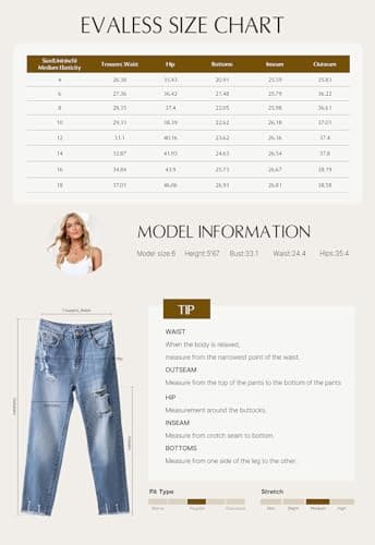 EVALESS Womens Jeans Stretchy High Waisted Pull On Ripped Distressed Jean Tummy Control Straight Ankle Denim Pants Sky Blue Size 8 - Image 6