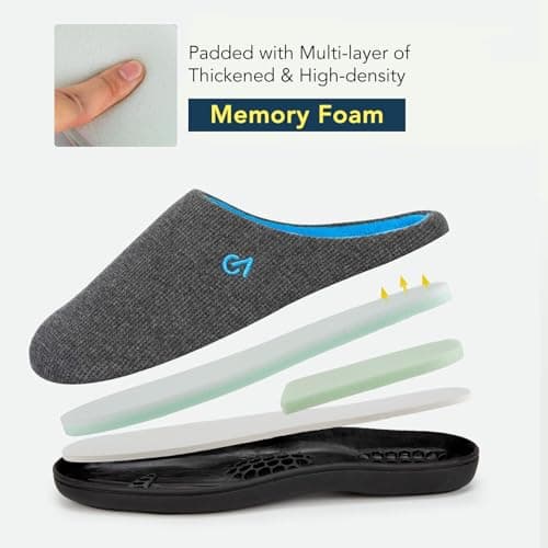 VeraCosy Men's Two-Tone Memory Foam House Slippers Indoor Outdoor Durable Rubber Sole (Dark Gray/Blue, 11-12 US) - Image 5