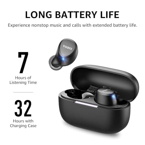 TOZO A1 Wireless Earbuds Bluetooth 5.3 Light Weight in Ear IPX5 Waterproof Headphones 2 Mic for AI Calls, Immersive Premium Sound Bass Headset with Charging Case, 32 Presets EQ Customization via App - Image 5