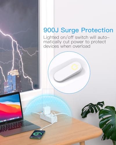 One Beat 10Ft Extension Cord with Multiple Outlets,Flat Plug Power Strip Surge Protector with 10 Ft Long Cord,6 Outlet 4 USB Ports (2USB C),Multi Outlet Wall Plug for Travel,College,Dorm Essentials - Image 5