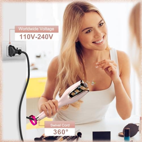 BUJIYI Automatic Rotating Curling Iron, Automatic Curler, 1-inch Large Rotating Barrel, 4 Temperature Settings, 3 Heating Time Adjustments, Suitable for Hair Lengths 6-25 Inches (Gold) - Image 2