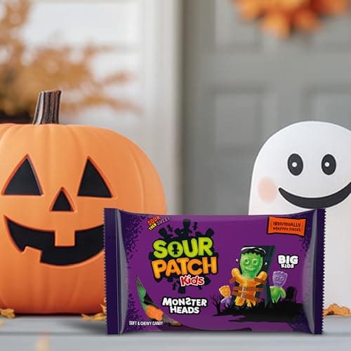 SOUR PATCH KIDS Big Kids Monster Heads Individually Wrapped Soft & Chewy Halloween Candy, 10 oz - Image 7