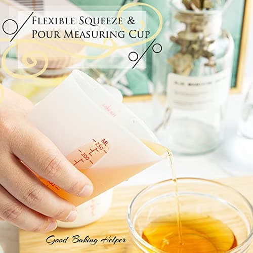 3 PCS Silicone Flexible Measuring Cups,Melting Cups for Epoxy Resin,Butter,Chocolate and More,2 Cup&1 Cup&1/2 Cup,Squeeze and Pour Silicone Measuring Cup with Marking Ounce/ML - Image 6