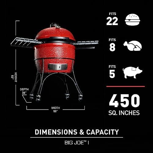 Kamado Joe Big Joe Series I 24-inch Ceramic Charcoal Grill and Smoker with Cart, Side Shelves, Stainless Steel Grates and 450 Cooking Square Inches in Red, Model BJ24Rh - Image 6