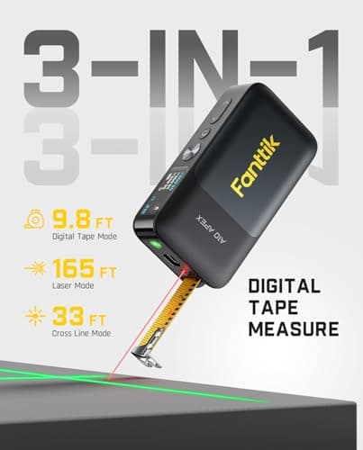 Fanttik A10 Apex 3-in-1 Digital Laser Tape Measure with HD Color Display, 165Ft Rechargeable Laser Measurement & 32Ft Green Cross Line Laser & 9.8Ft Tape, 6 Units, for Distance/Area/Volume/Leveling - Image 2