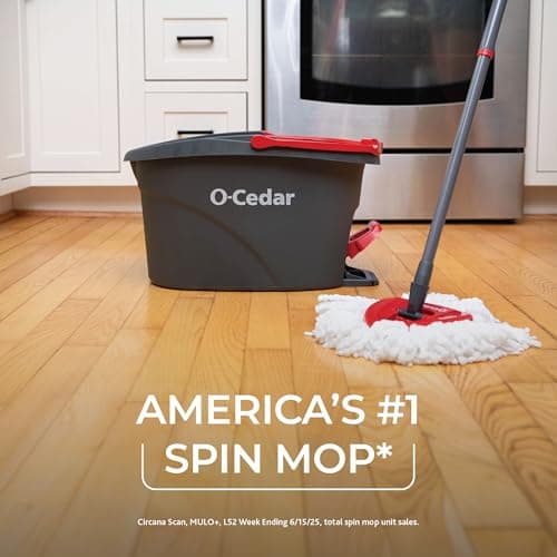 O-Cedar EasyWring Microfiber Spin Mop, Bucket Floor Cleaning System, Red, Gray, Standard - Image 2