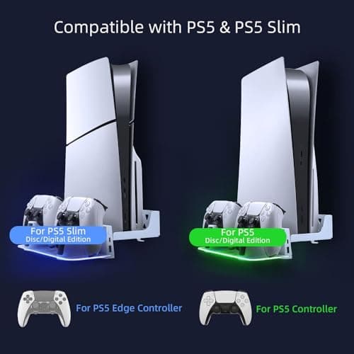Mcbazel Wall Mount Kit with Charging Station Compatible with PS5/PS5 Slim, Dual Controller Charger, Headphone Hanger, Multi-Mode RGB Light - White - Image 3