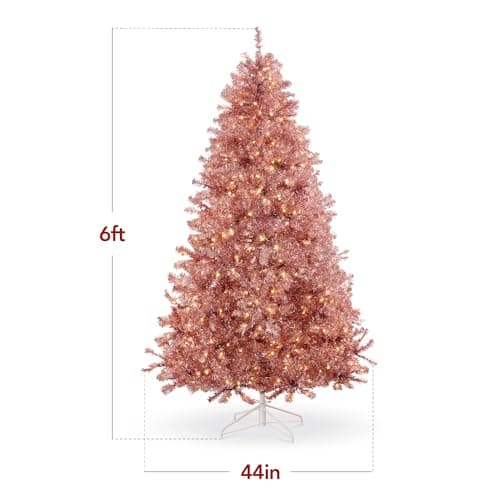 Best Choice Products 6ft Prelit Tinsel Christmas Tree, Artificial Seasonal Holiday Decoration w/ 1,000 Branch Tips, Stand - Pink - Image 7