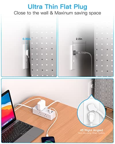 One Beat 10Ft Extension Cord with Multiple Outlets,Flat Plug Power Strip Surge Protector with 10 Ft Long Cord,6 Outlet 3 USB Ports (1USB C),Multi Outlet Wall Plug for Travel,College,Dorm Essentials - Image 6