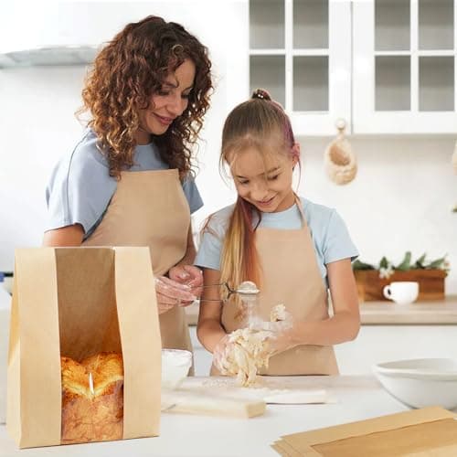 100 Pack Large 14x8.3x3.5in Bread Bags for Homemade Bread, Kraft Paper Bakery Bags with Clear Window & Tin Tie Lock, Thicker Cookie & Snack Storage Bags, Includes 100 Sealing Stickers - Image 6