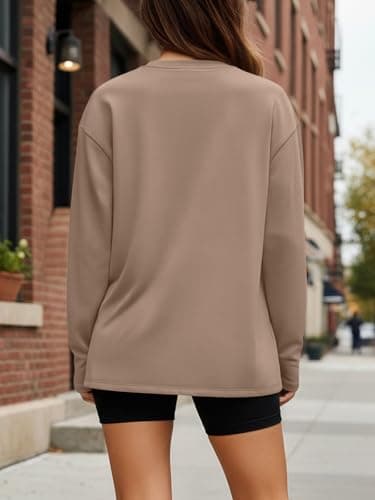 Trendy Queen Womens Oversized Long Sleeve T Shirts 2025 Basic Crewneck Tee Fall Tops Casual Workout Y2K Clothes Khaki M - Image 4