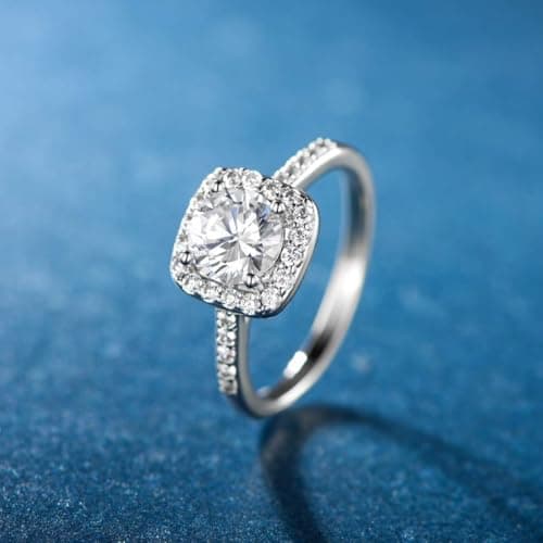 MDFUN 18K White Gold Plated Cubic Zirconia Promise Halo Engagement Eternity Ring for Women (rhodium-plated-brass, 6) - Image 5
