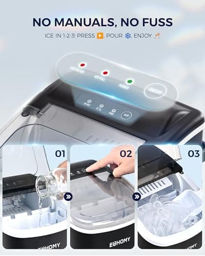 EUHOMY Countertop Ice Maker Machine with Handle, 26lbs in 24Hrs, 9 Ice Cubes Ready in 6 Mins, Auto-Cleaning Portable Ice Maker with Basket and Scoop, for Home/Kitchen/Camping/RV. (Black) - Image 6