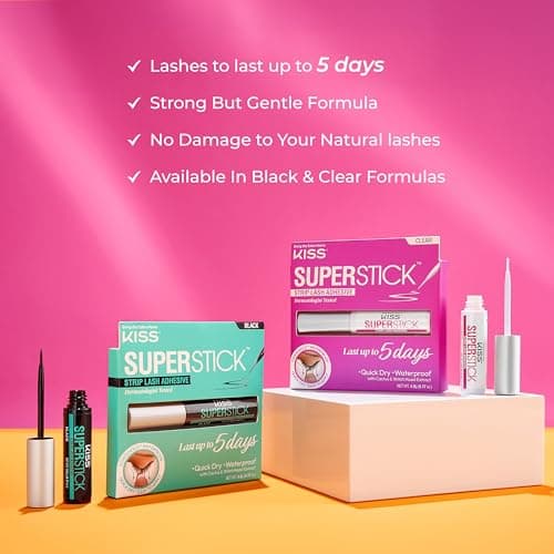 KISS Super Stick 5-Day Extended Wear Strip Lash Adhesive, Quick Drying Lash Glue, Witch Hazel & Cactus Extract Infused, Brush Applicator, Net Wt. 4.8g (0.17 oz.), Clear - Image 4