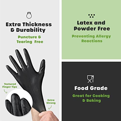Comfy Package Black Nitrile Gloves [100 Count] 6 Mil, HEAVY DUTY Disposable Gloves for Food Prep, Cooking, Tattoo, Cleaning – Latex-Free, Powder-Free, Textured Fingertips - Large - Image 3