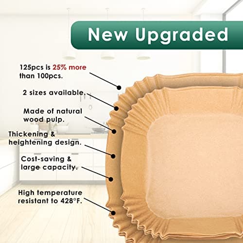 Air Fryer Paper Liners, 125Pcs Parchment Paper, Air Fryer Liners Disposable for Microwave, Non-Stick Air Fryer Liner Square Free of Bleach (8IN) - Image 7