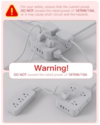 Surge Protector Power Strip - HANYCONY 8 Outlets 4 USB (2 USB C) Charging Ports, Multi Plug Outlet Extender, 5Ft Braided Extension Cord, Flat Plug Wall Mount Desk Charging Station for Home Office ETL - Image 8