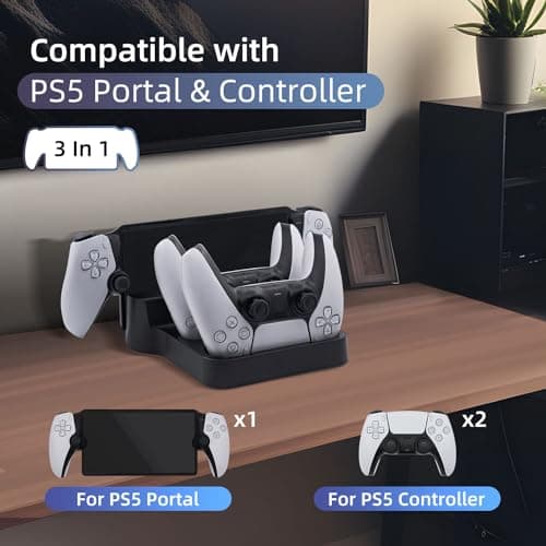 Mcbazel Charging Station for PlayStation Portal Remote Player and PS5 Controllers with LED Light and Charging Cable, Charging Dock Stand Base Holder Accessories for PS5 Portal Console - Black - Image 2