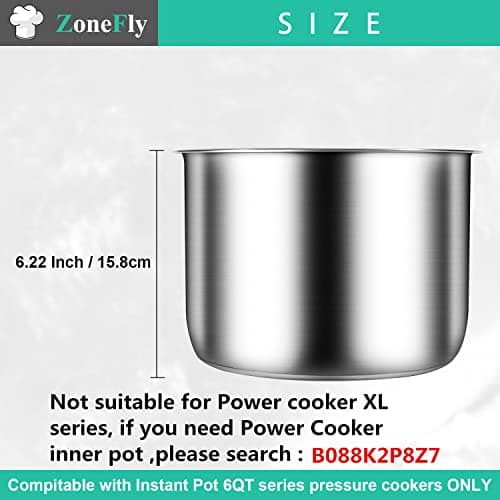 ZoneFly Stainless Steel Inner Pot Compatible with Instant Pot 6 Qt, Original 6 Quart InstaPot Replacement with Polished Surface Non-Stick and 2 Sealing Rings - Image 4