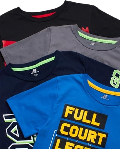 Pro Athlete Boys T Shirts - 4 Pack Performance Athletic Shirts for Boys - Crewneck Short Sleeve Graphic Tees (Size: 5-16), Size 14/16, Grey/Black/Blue/Navy - Image 3