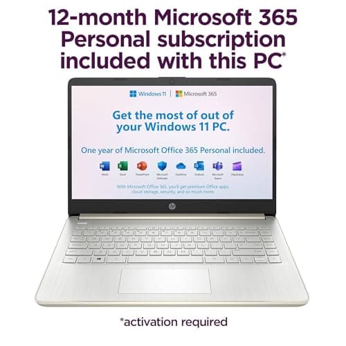 HP Touchscreen Laptop Computer, 4GB DDR4 RAM, 64GB eMMC, Intel Processor, 14 inch, WiFi 6, Bluetooth, Windows 11 Home S, Pale Gold - Image 2