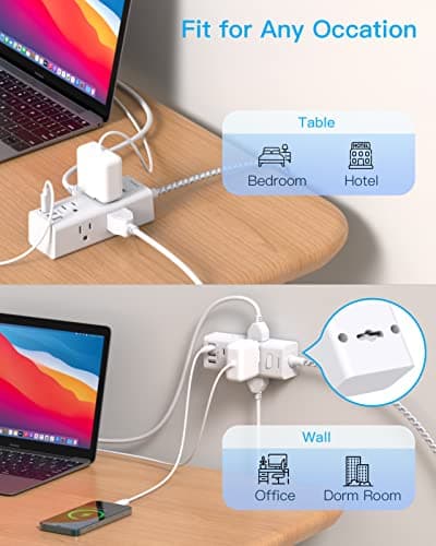 Power Strip Surge Protector - One Beat 6 Widely Outlets with 3 USB Ports (1 USB C), 5 Ft Extension Cord Flat Plug, Wall Mount Outlet Extender Small Power Strip for Travel Home Office College Dorm Room - Image 5