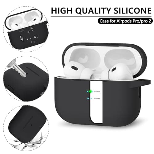 Ljusmicker for AirPods Pro Case Cover with Cleaner Kit,Soft Silicone Protective Case for Apple AirPod Pro 2nd/1st Generation Case for Women Men,AirPods Pro 2/Pro Case Accessories with Keychain-Black - Image 4