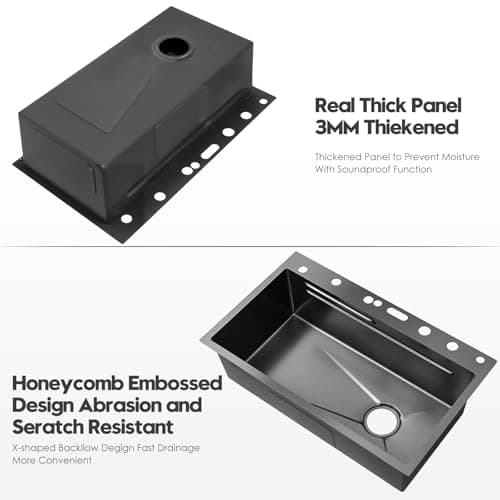 30x18 Dual Waterfall Kitchen Sink,Modern Kitchen Sink with 4 in 1 Faucet,Black Stainless Steel Single Bowl Digital Smart Sink with Pull-Out Faucet,Multifunctional Workstation Sinks with Nano Honeycomb - Image 4