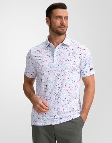 Obla Mens Golf Polo Shirts Short Sleeve Dry Fit Performance Moisture Wicking Casual Print Collared Golf Shirts for Men(White Colored Dots_XL) - Image 2
