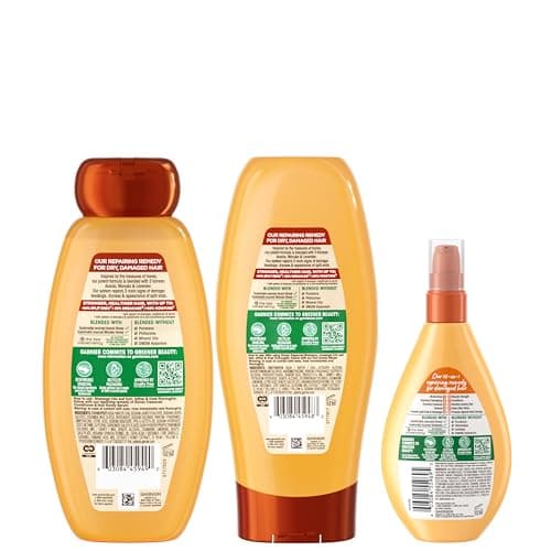 Garnier Whole Blends Honey Treasures Repairing Shampoo, Conditioner + Miracle Nectar Leave-In Set for Dry, Damaged Hair (3 Items), 1 Kit (Packaging May Vary) - Image 10