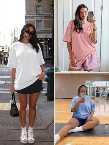 ATHMILE Womens Oversized T Shirts Loose Fit Crewneck Short Sleeve Tops Summer Casual Blouse Y2K 2024 Basic Tee Khaki - Image 4