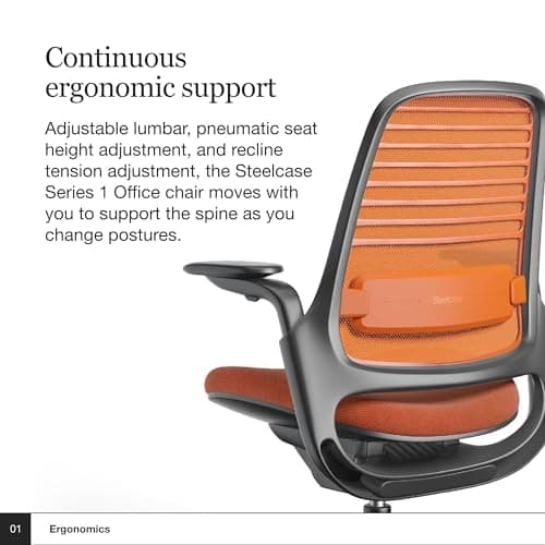Steelcase Series 1 Office Chair - Ergonomic Work Chair with Wheels for Hard Flooring - Helps Support Productivity - Weight-Activated Controls, Back Supports & Arm Support - Easy Assembly - Tangerine - Image 4